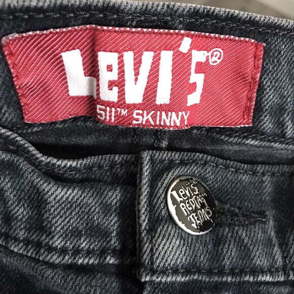 Levi's 511 Jeans Mens Size 29x29 Skinny Red Tag Soft Black Denim Distressed - Picture 2 of 8
